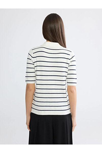 LC Waikiki White Polo Neck Striped Women's Knitwear Sweater