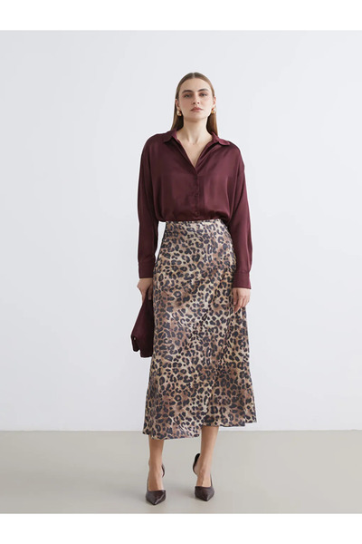 LC Waikiki Kahverengi Leopar Desenli Saten Etek