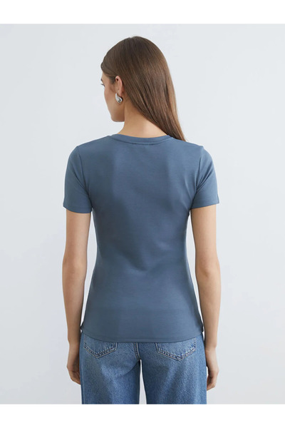 LC Waikiki Gray V-Neck Soft Touch Women's T-Shirt