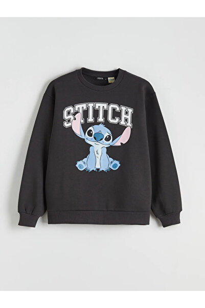 LC Waikiki Anthracite Stitch με τύπωμα oversized Γυναικείο χοντρό φούτερ