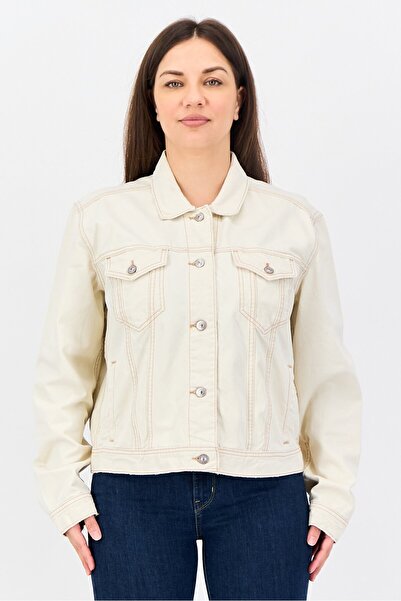 AMERICAN EAGLE Women Solid Long Sleeve Denim Jacket, Beige