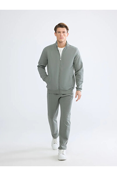 LC Waikiki Khaki Mock Neck Men's Zippered Sweatshirt