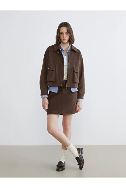 LC Waikiki Brown Belted Suede Look Mini Skirt