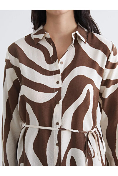LC Waikiki Жіноча сорочка-туніка з коричневим візерунком і поясом