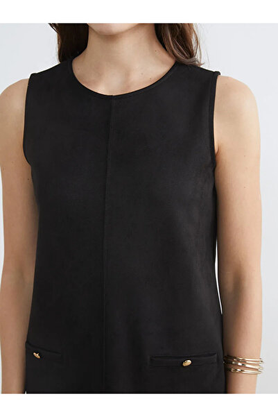 LC Waikiki Black crew neck suede look mini dress