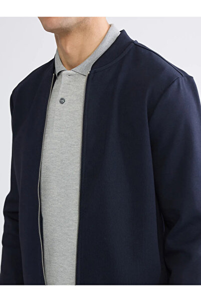 LC Waikiki Navy Blue College Collar Men's Zippered Sweatshirt