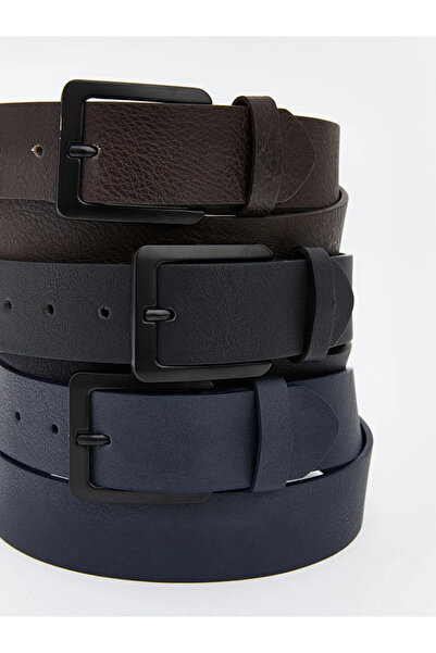 LC Waikiki Μαύρη δερμάτινη ανδρική ζώνη 3 τεμαχίων