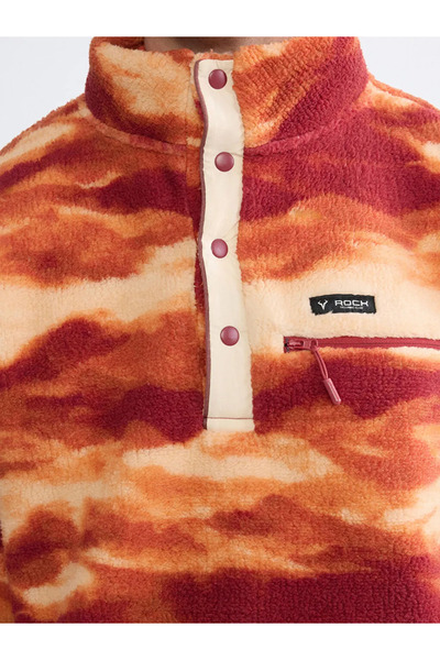 LC Waikiki Orange Mock Neck Patterned Fleece Men's Sweatshirt