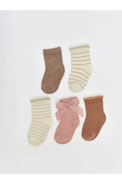 LC Waikiki Pink Striped Baby Girl Socks 5-Piece Set
