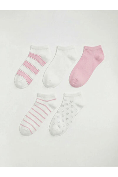 LC Waikiki Дамски чорапи до глезена с шарка в екрю, комплект от 5