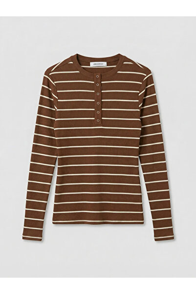 LC Waikiki Καφέ γυναικείο κορμάκι με ριγέ λαιμόκοψη