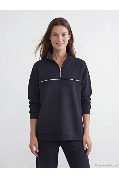 LC Waikiki Navy Blue Mock Neck Oversized Women's Sweatshirt