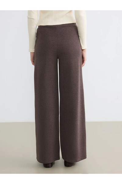 LC Waikiki Καφέ γυναικείο παντελόνι με ελαστική μέση και φαρδύ πόδι