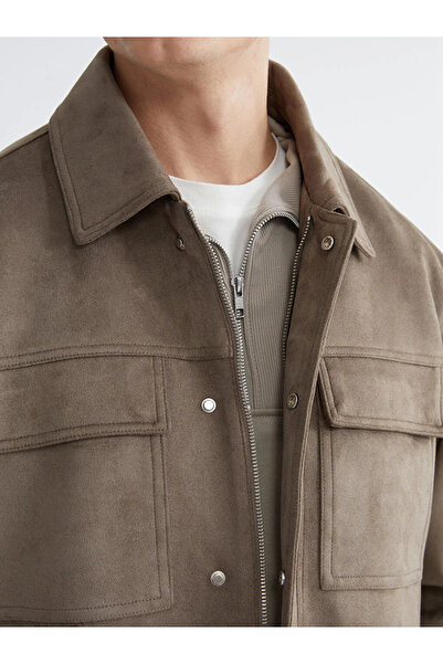 LC Waikiki Beige Comfortable Fit Jacket Collar Suede Men's Coat