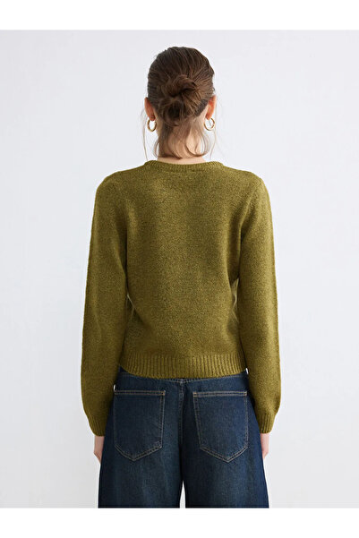 LC Waikiki Green Crew Neck Women's Knitwear Cardigan