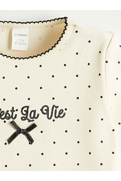 LC Waikiki Тениска с кръгло деколте в екрю цвят за момичета