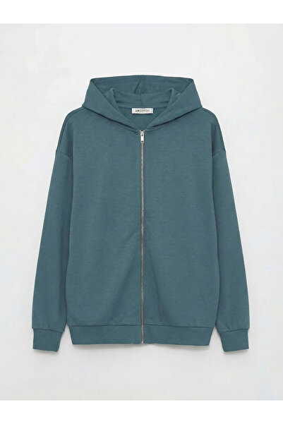 LC Waikiki Hanorac gri cu glugă, moale la atingere, cu fermoar, pentru femei