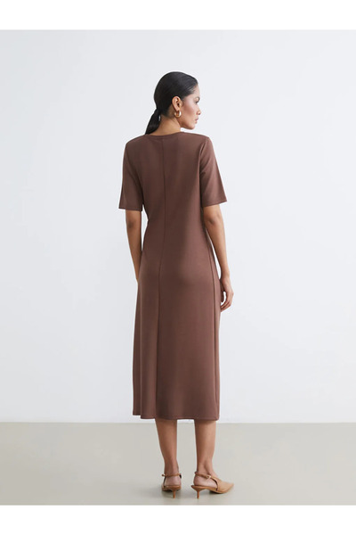 LC Waikiki Brown crew neck tie dress
