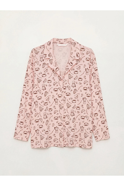LC Waikiki Ροζ πουκάμισο με σχέδιο στο γιακά, γυναικεία πιτζάμα