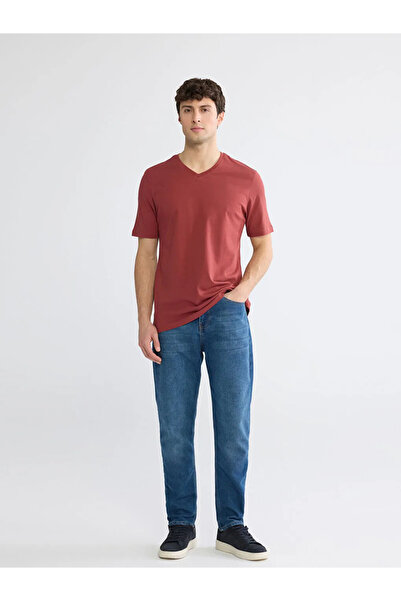 LC Waikiki Red V-Neck Combed Cotton Men's T-Shirt