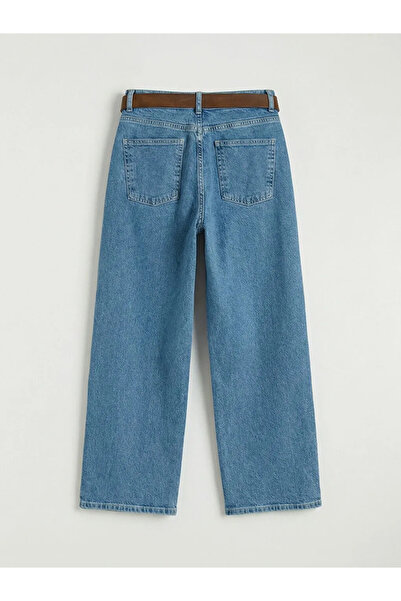 LC Waikiki Blue Wideleg Women's Jean Pants with Belt