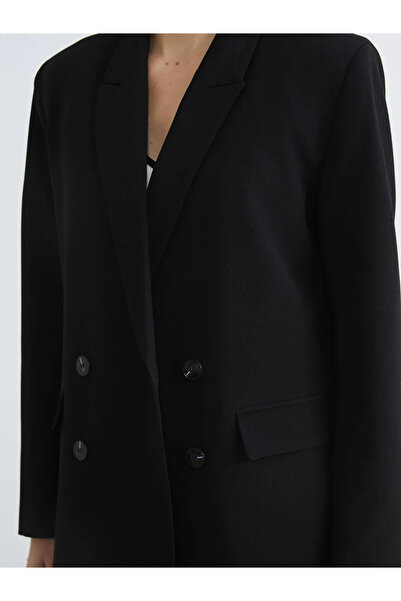 LC Waikiki Black Double-Breasted Collar Women's Blazer Jacket
