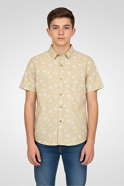 Bearpaw Kids Boy Allover Print Casual Shirt, Khaki