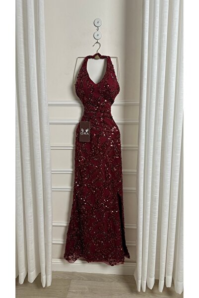 Ora burgundy evening dress