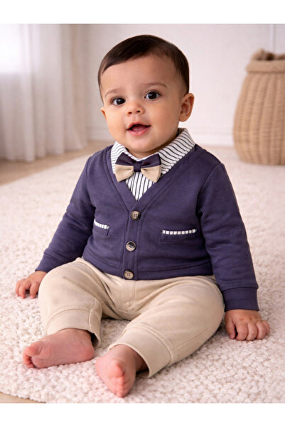 Victor and Jane Infant Boys’ Cardigan & Bow Tie Romper Set (2 Pc)