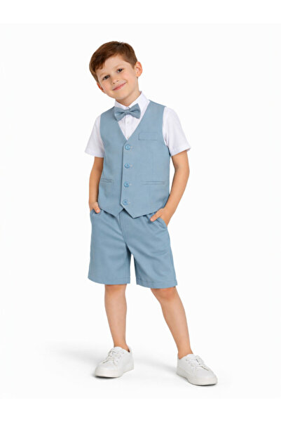 Victor and Jane Boys 4 Pc set Waistcoat, Shirt, Shorts & Bow Tie Set