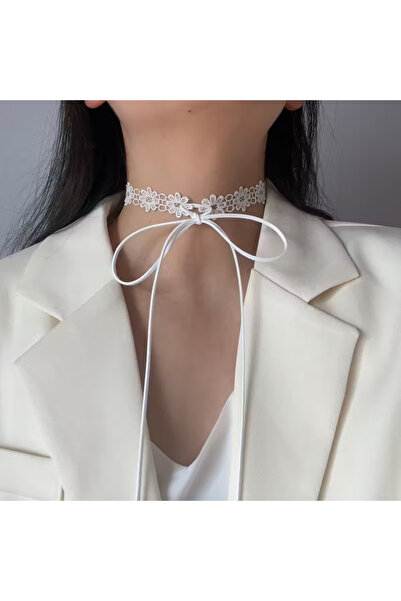 Mournbelle Vintage Bağlamalı Çiçekli Dantel Choker