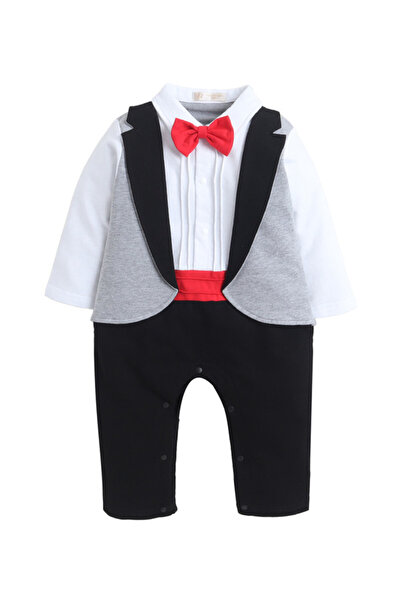 Victor and Jane Infant Boys’ Tuxedo, Shirt & Bow Tie Mock Romper 2 Pc Set