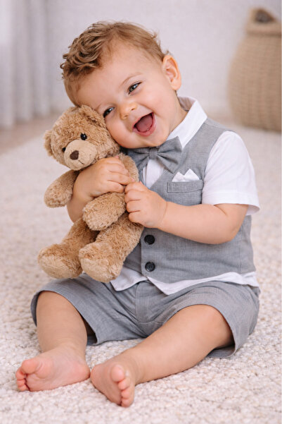 Victor and Jane Infant Boys’ Waistcoat, Shirt & Bow Tie Mock Romper 2 Pc Set ...