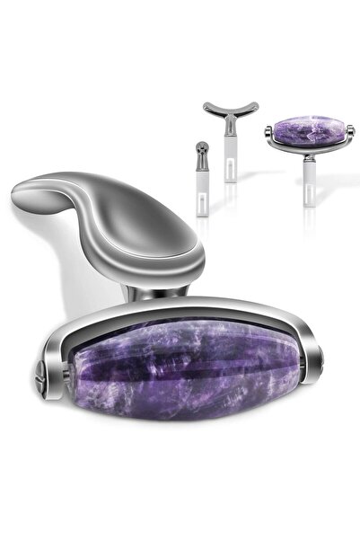 ROMALOVE Jade Facial Roller Eye Massage Anti-Aging Purple Silver Beauty Tool