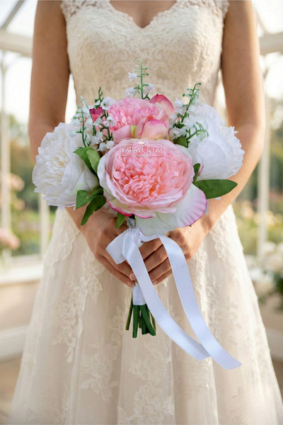 Yapay Çiçek Deposu Rhythm of Love Peony Bridal Bouquet Set of 2