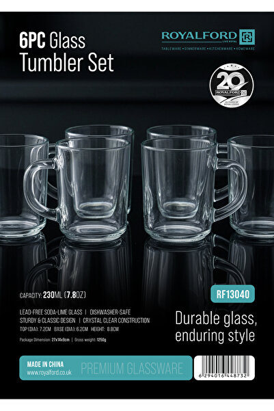 ROYALFORD 230ml Transparent Glass Cups Set RF13040 for Hot and Cold Beverages...