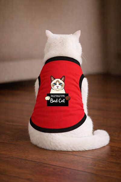 petite pati تي شيرت Red Wanted Siyam مطبوع عليه قطة، مقاس XL، ملابس للقطط (10...