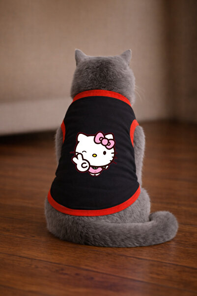 petite pati تيشيرت أسود مطبوع عليه Hello K3 مقاس M للقطط (100% قطن ممشط)