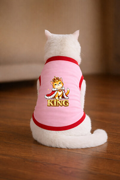 petite pati تيشيرت للقطط مطبوع عليه King Cat باللون الوردي مقاس L (100% قطن م...