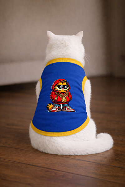 petite pati تيشيرت للقطط مطبوع عليه Blue Garf مقاس XL (100% قطن ممشط)