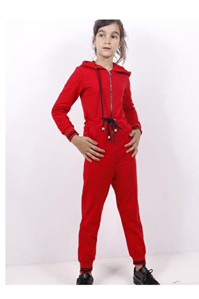 Toontoy Girl's Hooded Zippered Pocket Knitted Long Sleeve Long Jumpsuit - Lac...