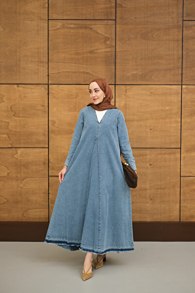 LOCCO Women's V-Neck Belted Dress in Ice Blue