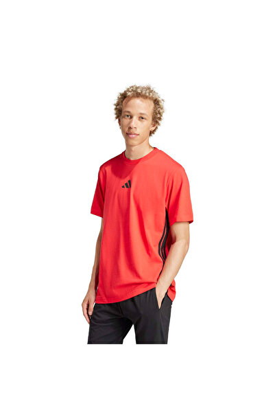 adidas Tricou roșu pentru bărbați Essentials 3 Stripes Single Jersey