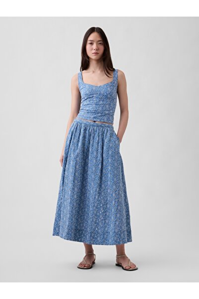 GAP Kadın Mavi High Rise Eyelet Maxi Etek