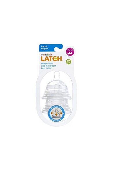 Munchkin Latch Stage 2 Nipple 3+ Months 2 Pack Medium Flow Silicone Teats Rep...