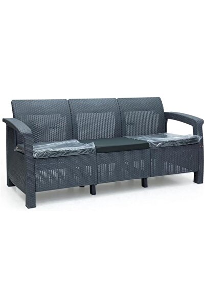 Afifa Furniture Dark Grey Rattan 3 Seater Sofa