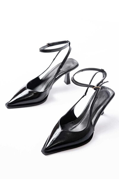 simplicity Pantofi cu toc înalt din piele lacuită neagră, cu aspect încrețit ...