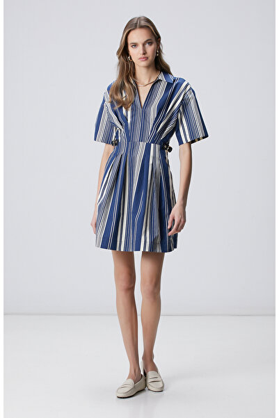 Network Lacivert Beyaz Çizgili Elbise