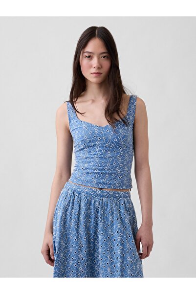 GAP Kadın Mavi Eyelet Crop Büstiyer Bluz