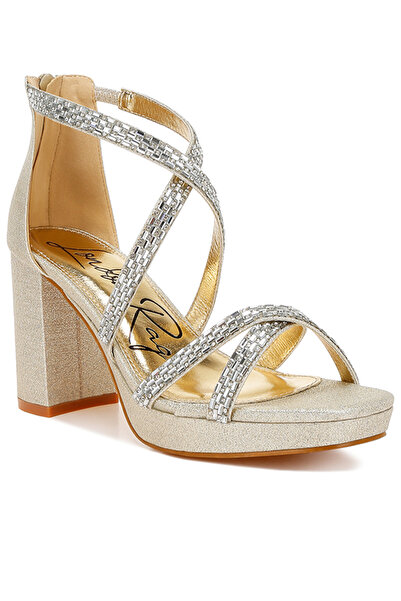 london Rag Women Rhinestones Embellished Strappy Sandals in Gold